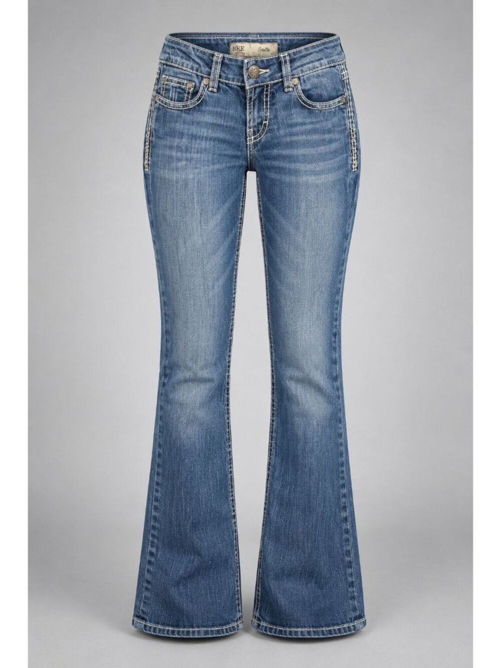 BKE Stella Womens Size 27R Jeans Slim Boot Cut Medium Wash Blue Denim Buckle